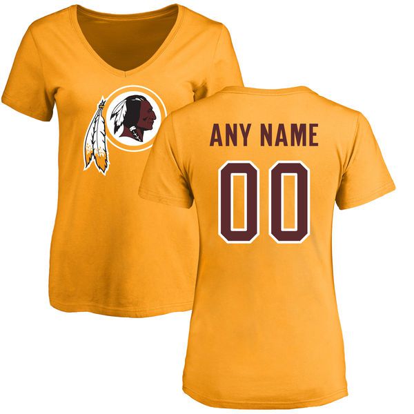 Women Washington Redskins NFL Pro Line Gold Custom Name and Number Logo Slim Fit T-Shirt->nfl t-shirts->Sports Accessory